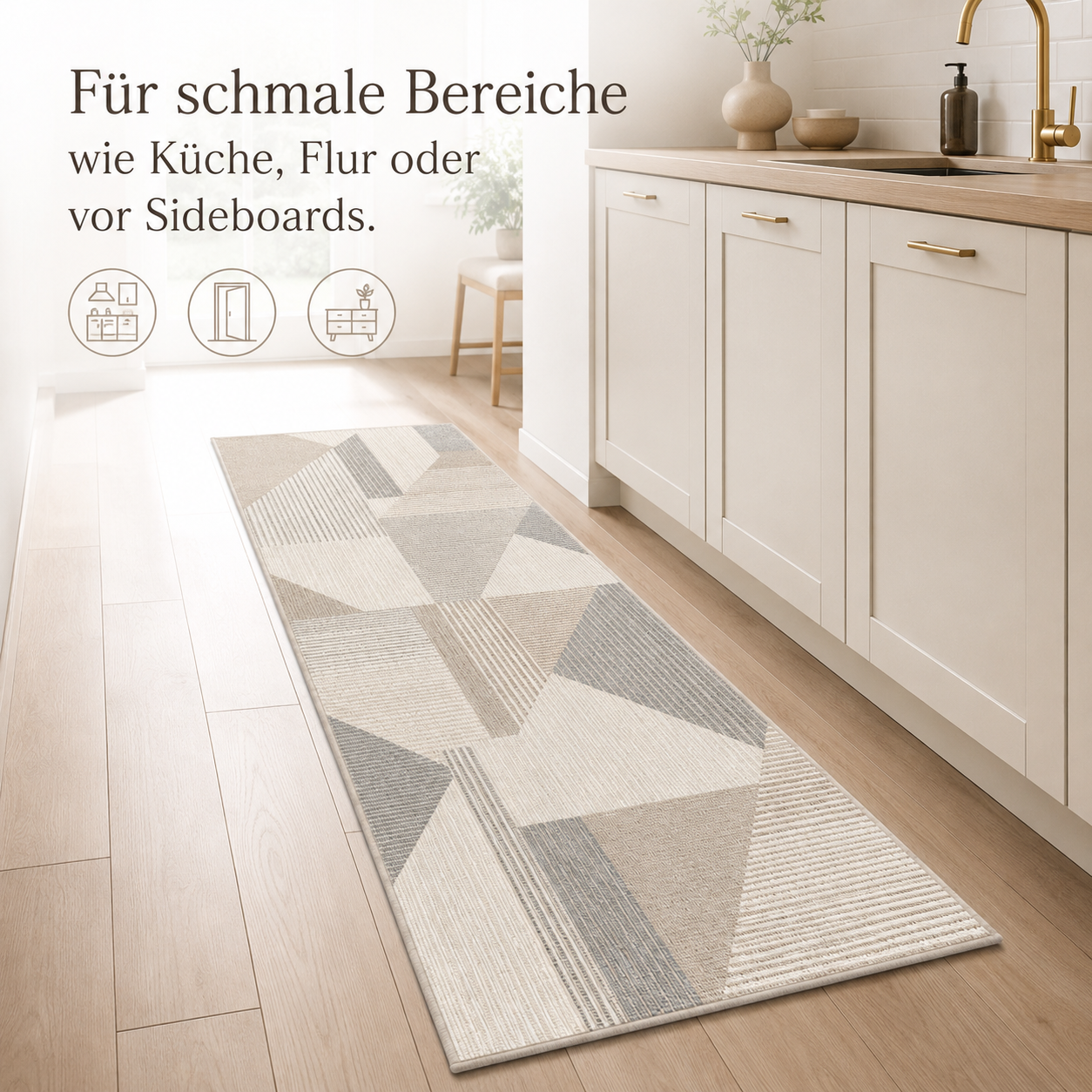 Küchen und Flur Läufer waschbar mit grafischem Muster