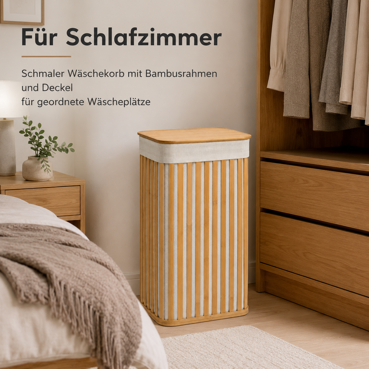 Bambus Wäschekorb mit Deckel für Bad und Schlafzimmer
