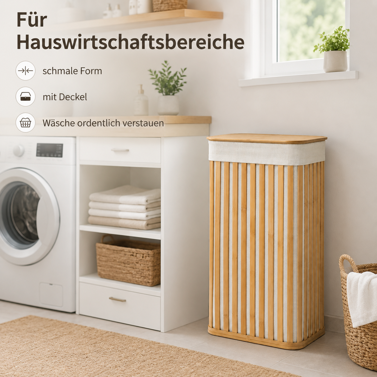 Bambus Wäschekorb mit Deckel für Bad und Schlafzimmer