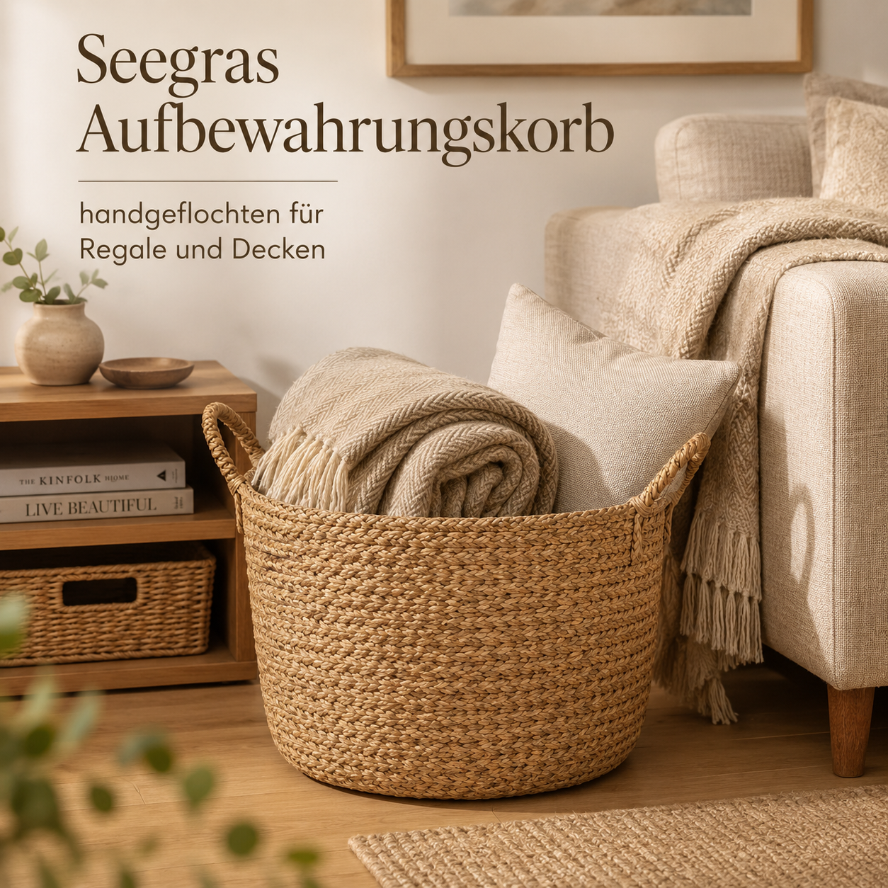 Seegras Aufbewahrungskorb handgeflochten für Regale und Decken