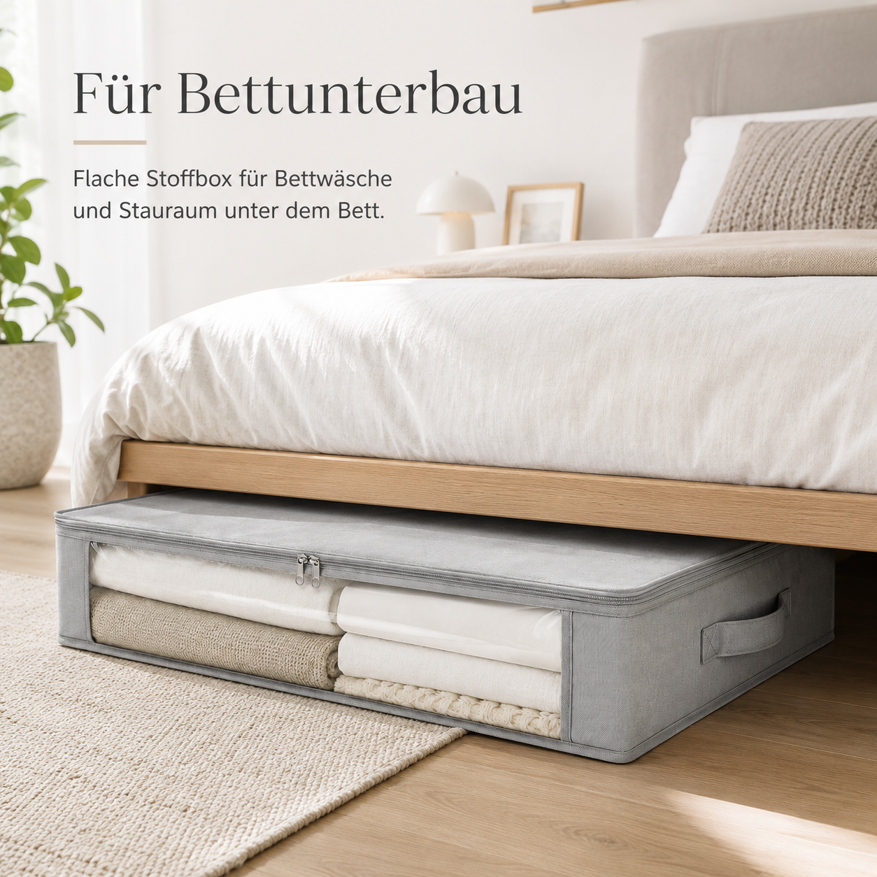 Bettkasten Aufbewahrungsbox flach mit Reißverschluss und Griff