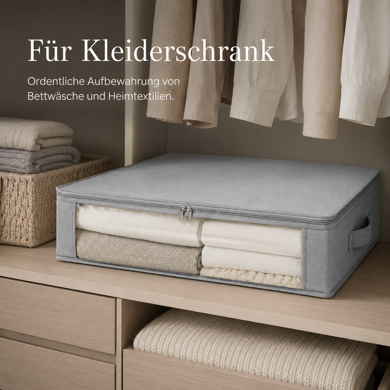 Bettkasten Aufbewahrungsbox flach mit Reißverschluss und Griff