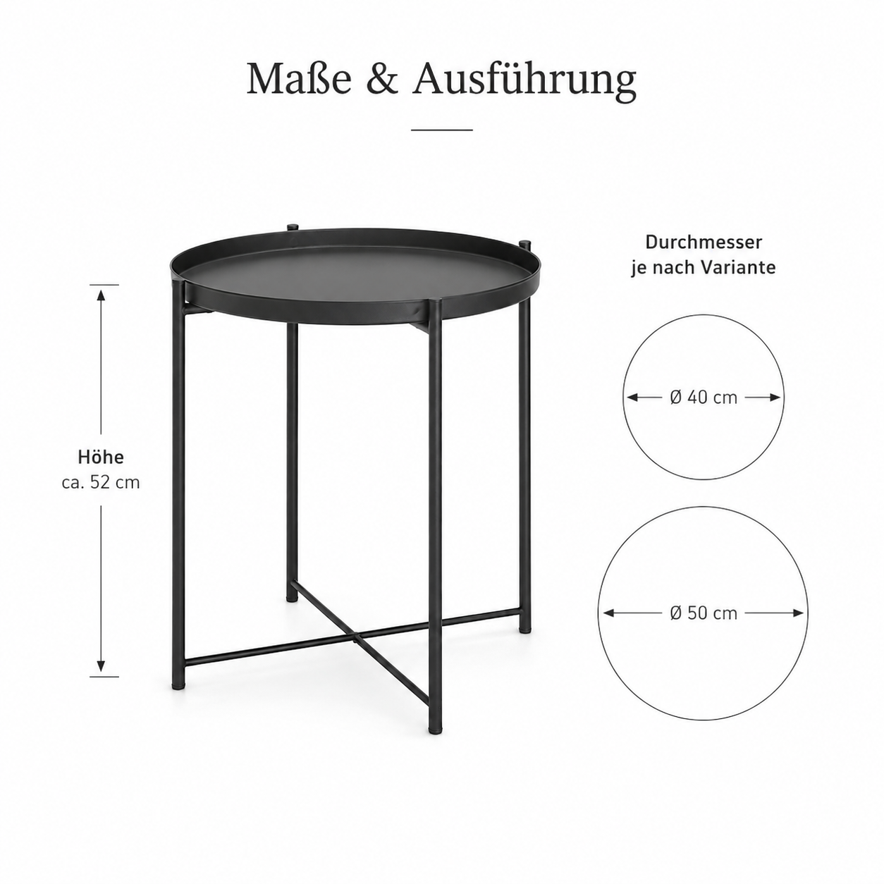 Runder Beistelltisch mit Metallgestell und abnehmbarer Platte