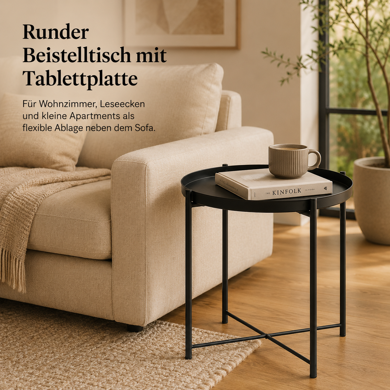 Runder Beistelltisch mit Metallgestell und abnehmbarer Platte