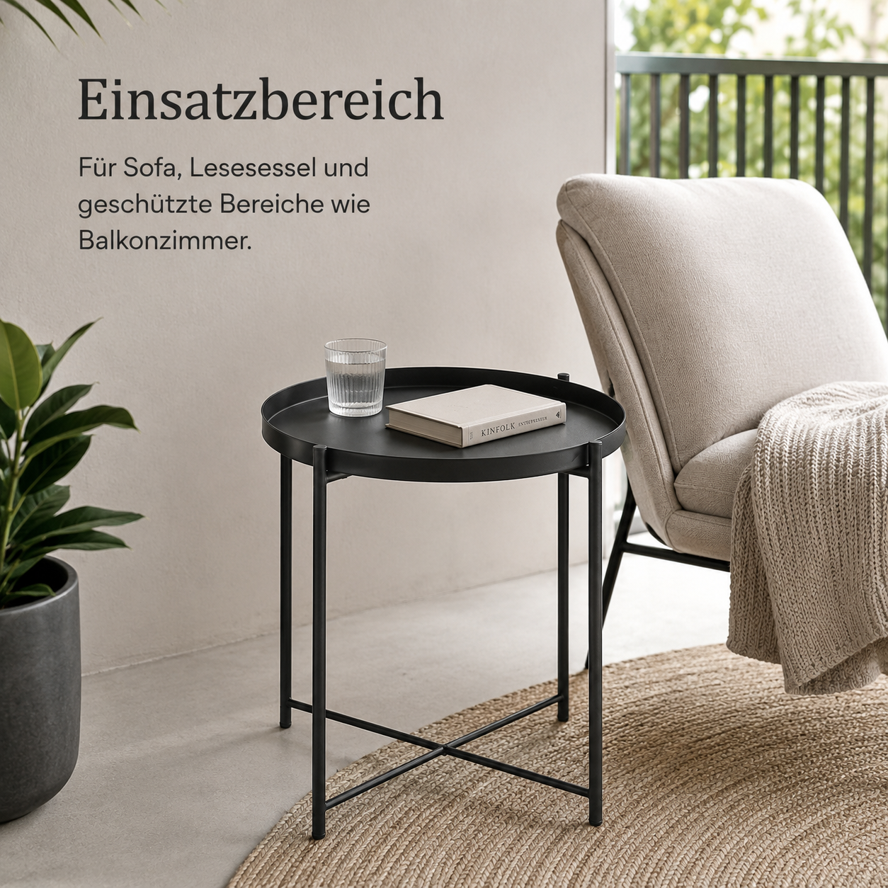 Runder Beistelltisch mit Metallgestell und abnehmbarer Platte