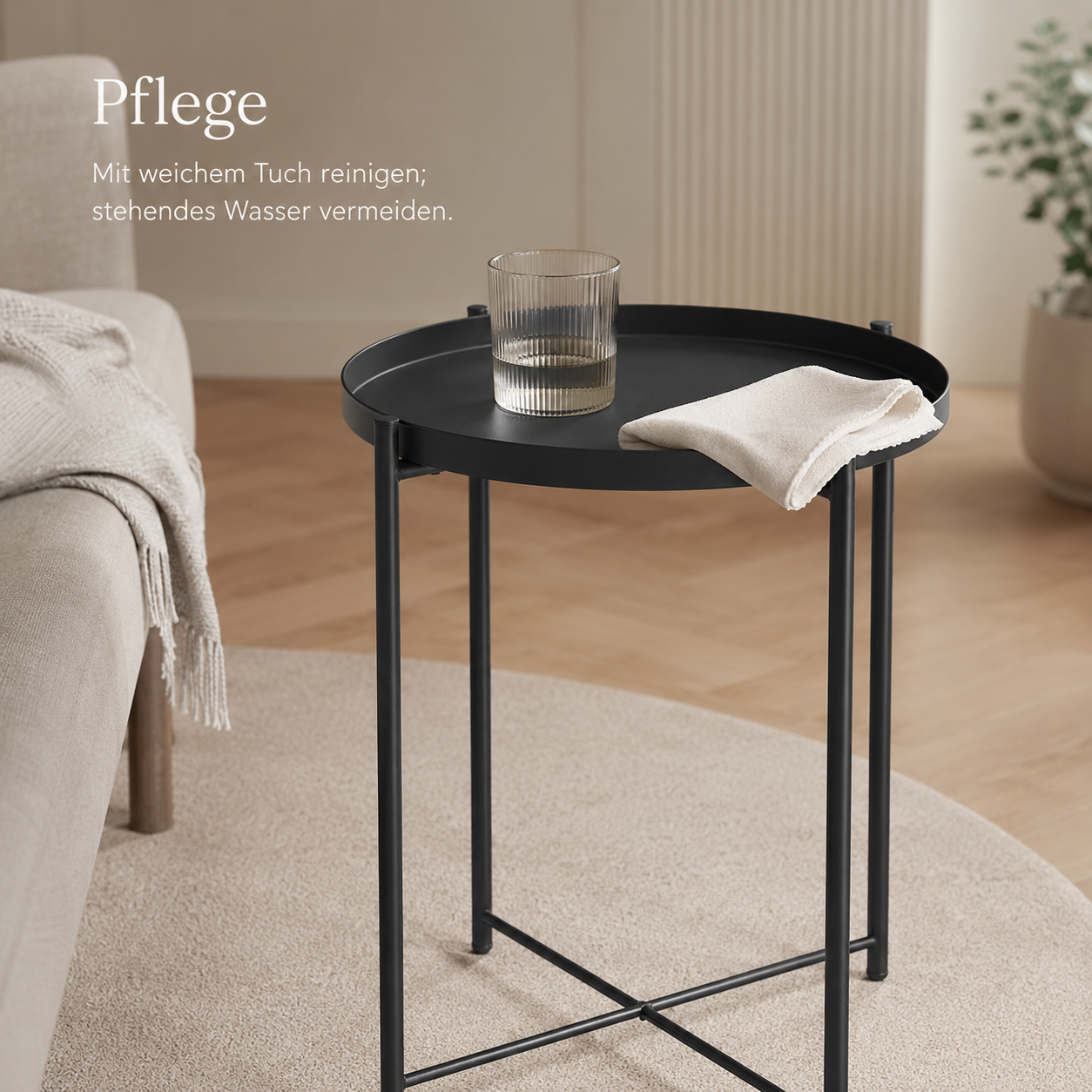 Runder Beistelltisch mit Metallgestell und abnehmbarer Platte