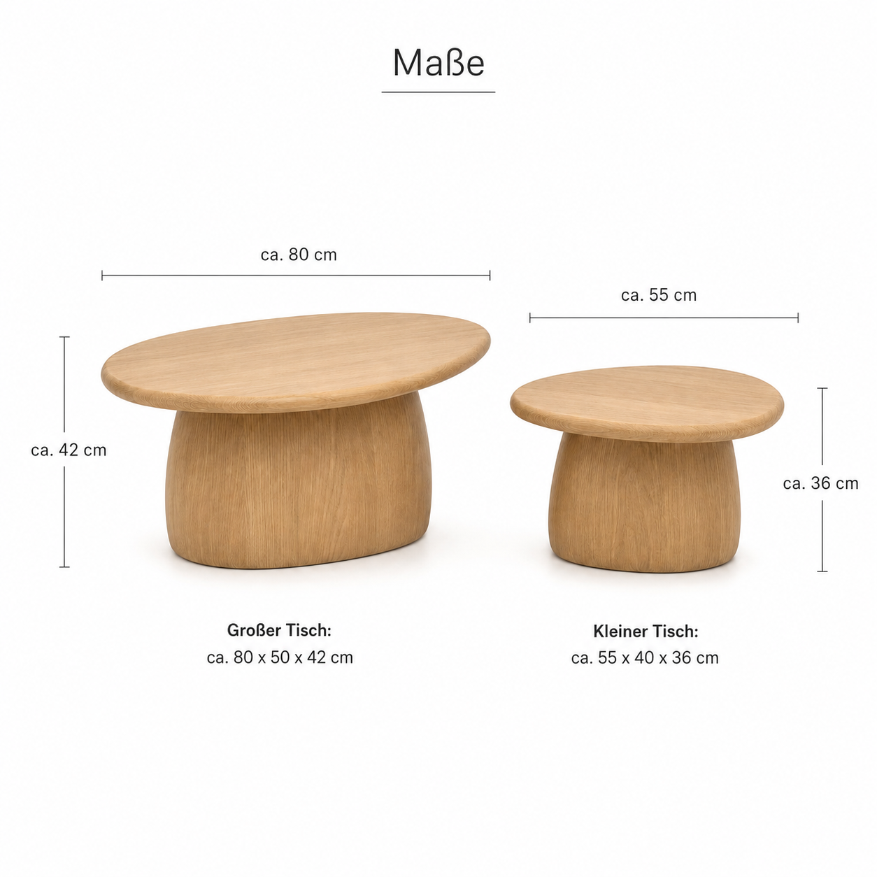 Zweiteiliges Couchtisch Set in organischer Form für moderne Sofas