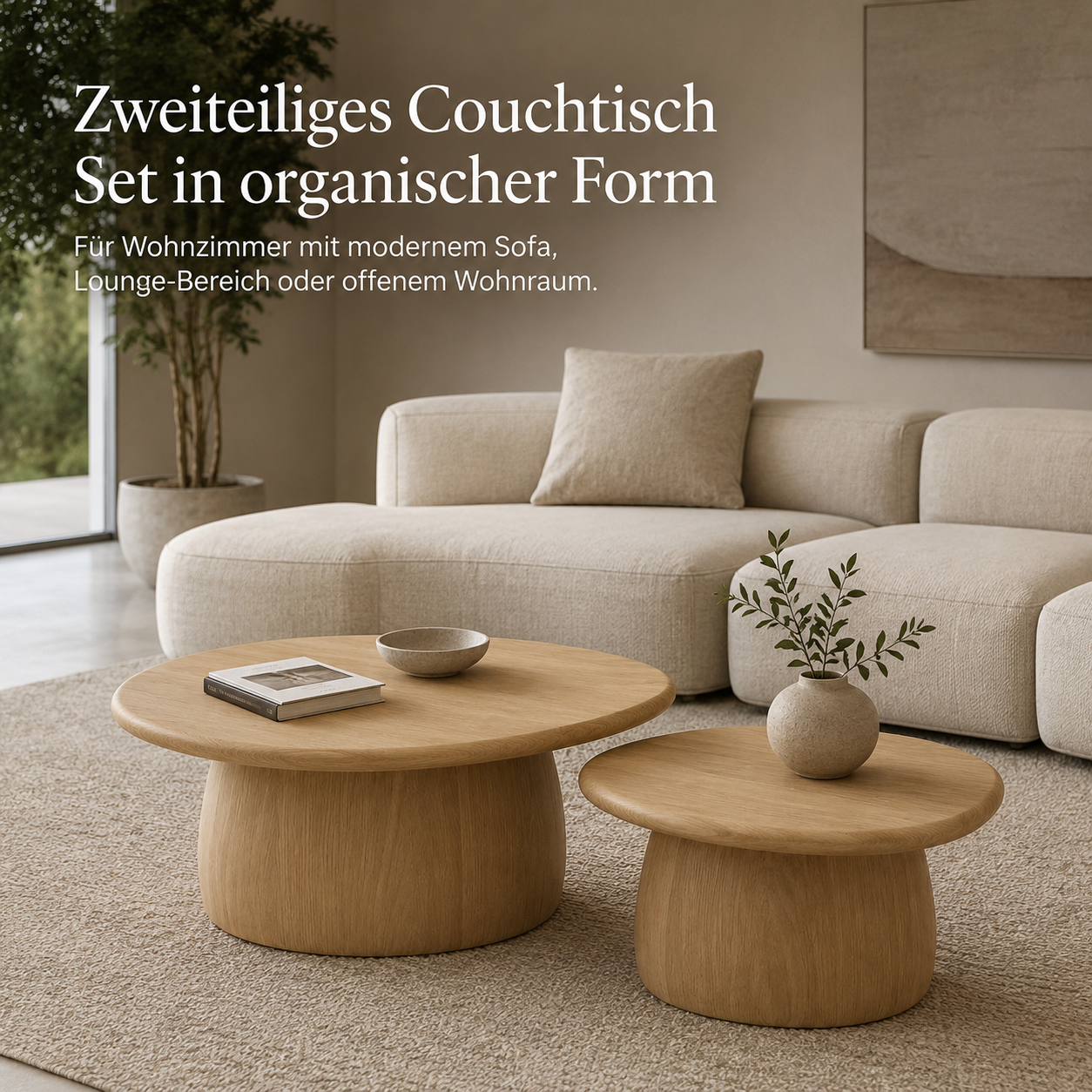 Zweiteiliges Couchtisch Set in organischer Form für moderne Sofas