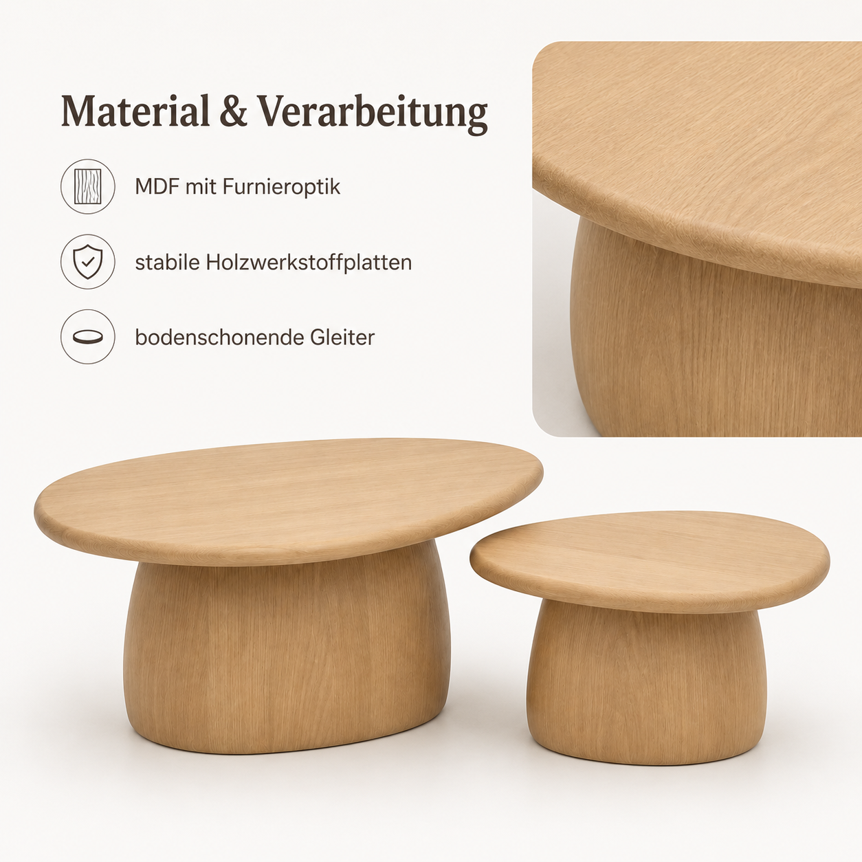 Zweiteiliges Couchtisch Set in organischer Form für moderne Sofas