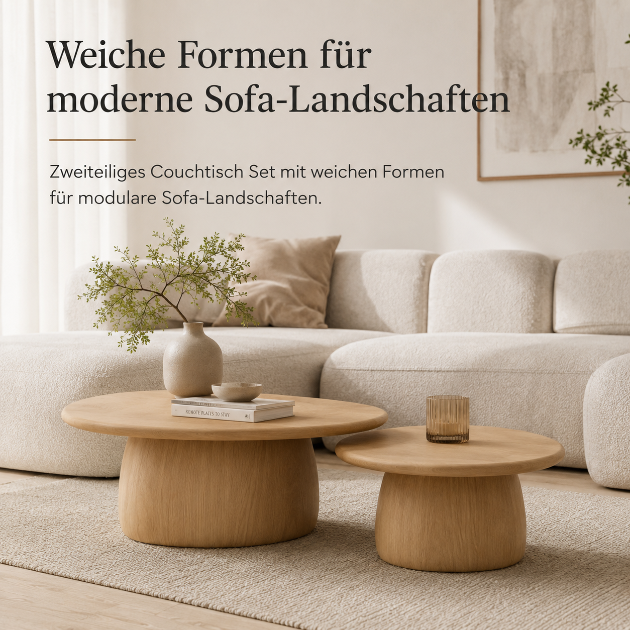 Zweiteiliges Couchtisch Set in organischer Form für moderne Sofas