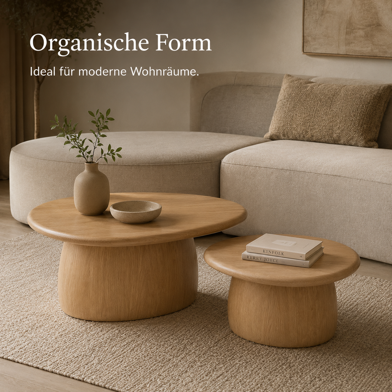 Zweiteiliges Couchtisch Set in organischer Form für moderne Sofas