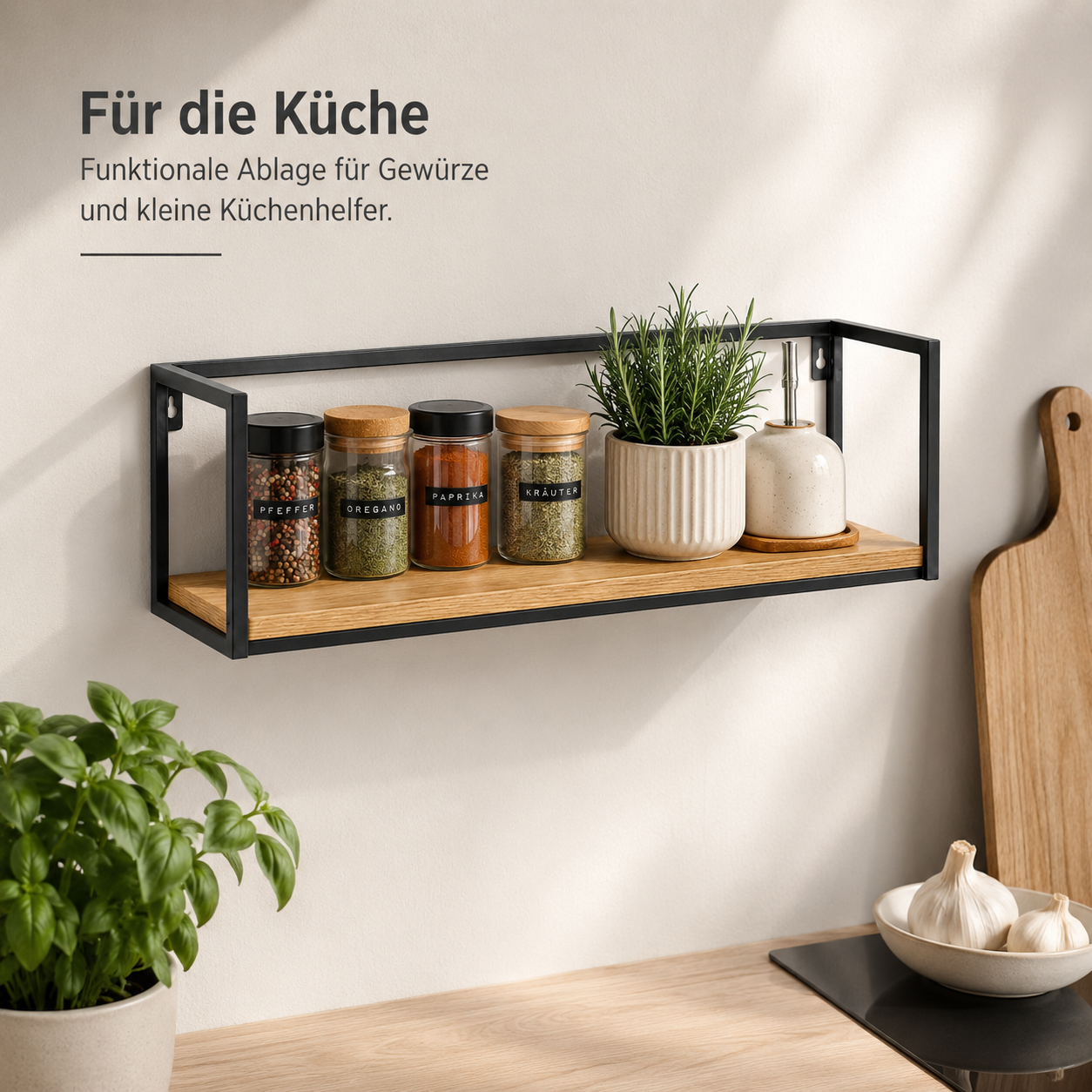 Wandregal mit Metallrahmen und Holzoptik für Küche und Wohnraum