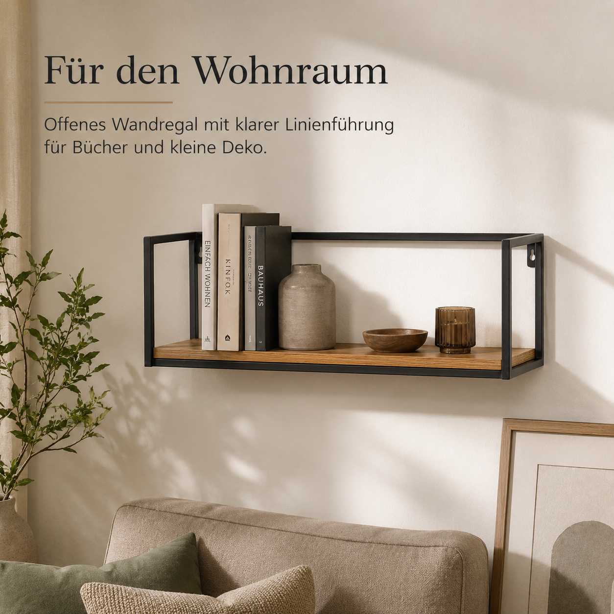 Wandregal mit Metallrahmen und Holzoptik für Küche und Wohnraum
