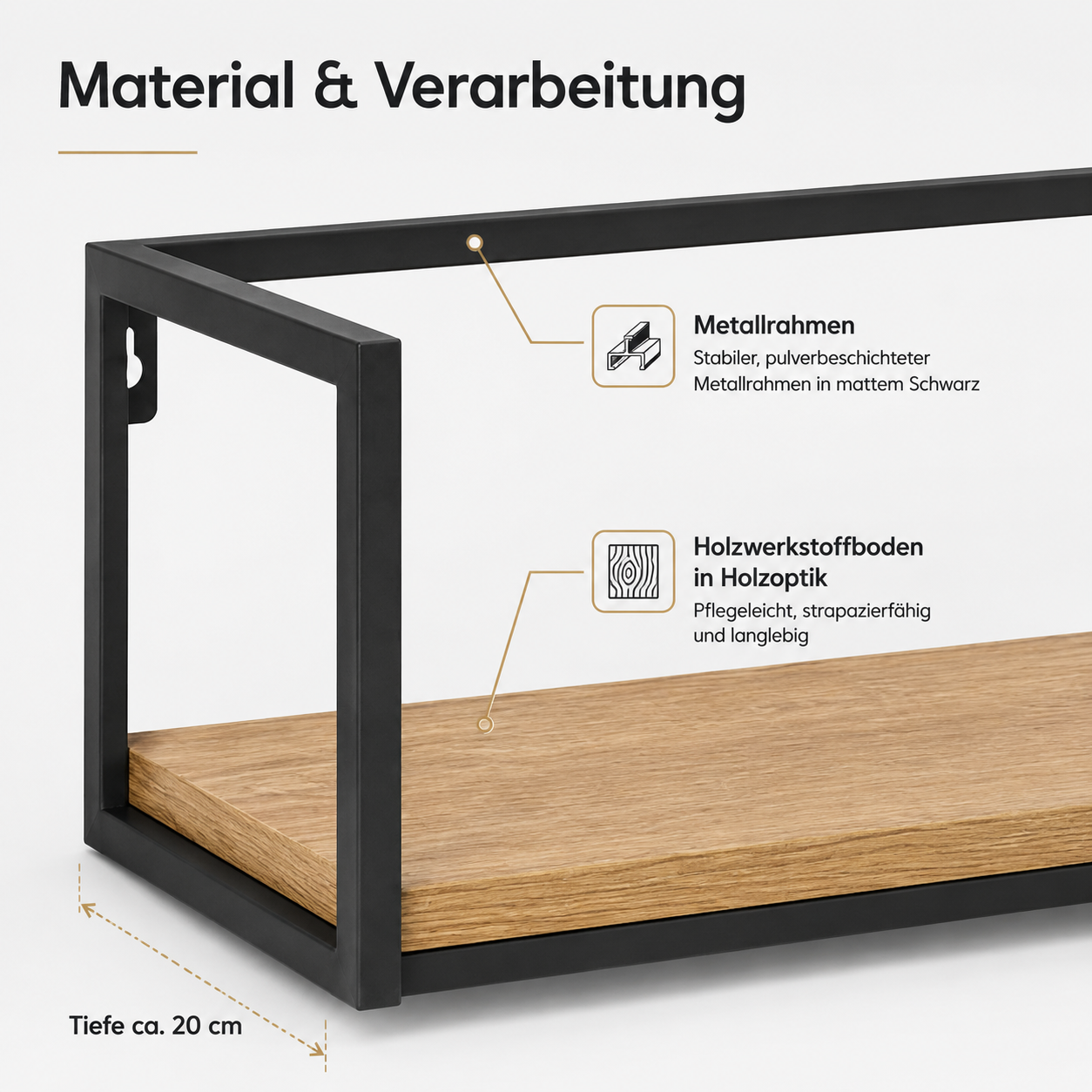 Wandregal mit Metallrahmen und Holzoptik für Küche und Wohnraum