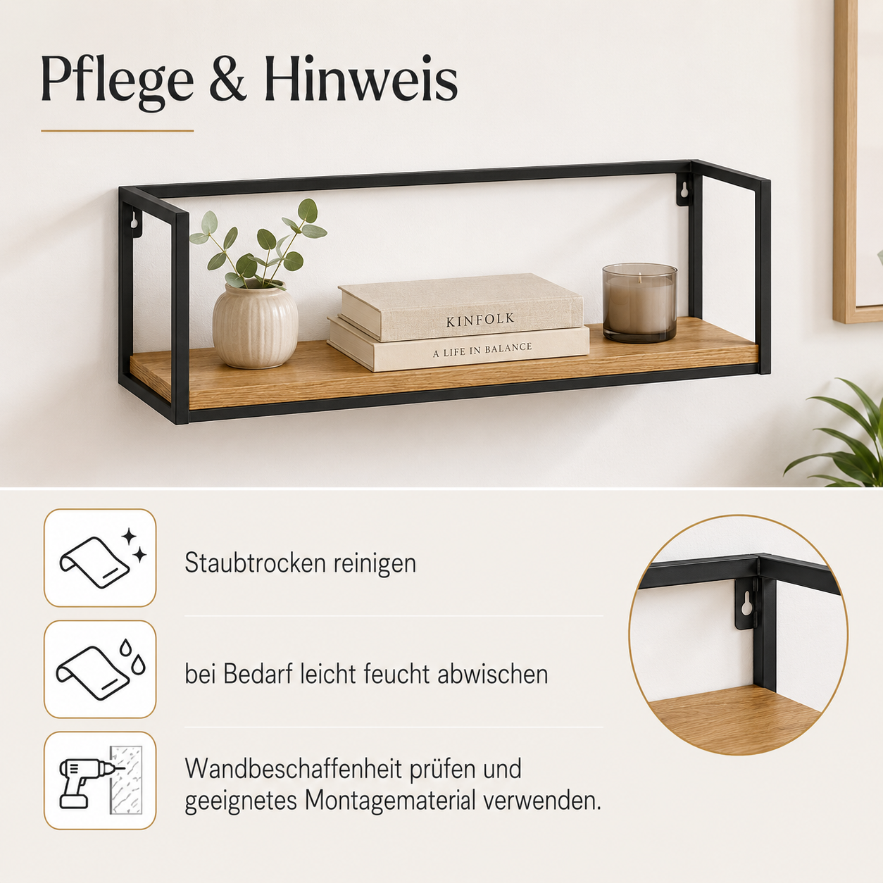 Wandregal mit Metallrahmen und Holzoptik für Küche und Wohnraum