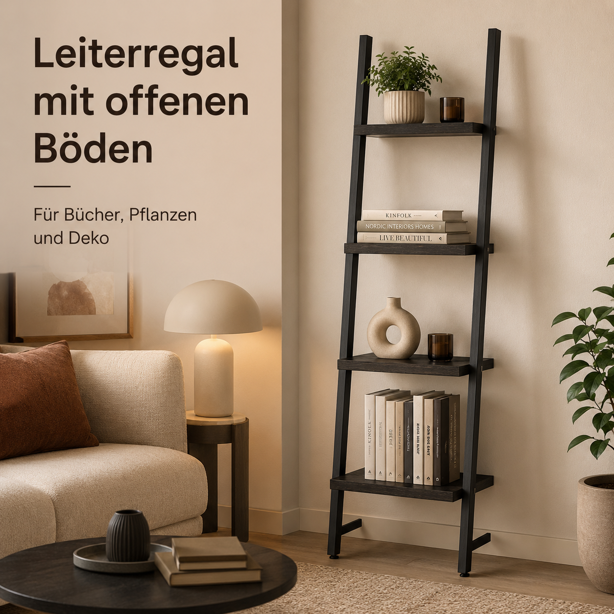 Leiterregal mit offenen Böden für Bücher Pflanzen und Deko