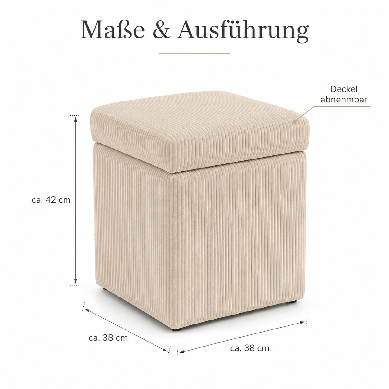 Sitzhocker mit Stauraum und weichem Cordbezug