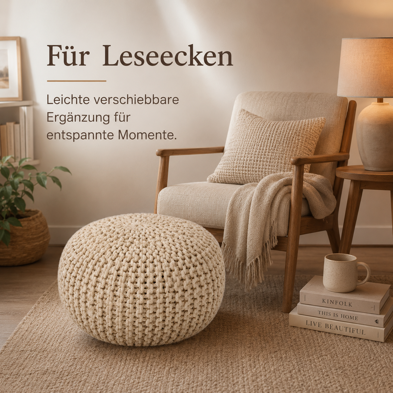 Strick Pouf rund für flexible Sitzplätze und Fußablage