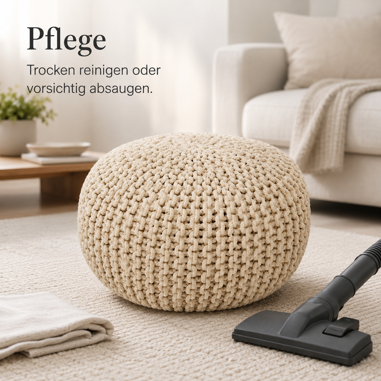 Strick Pouf rund für flexible Sitzplätze und Fußablage