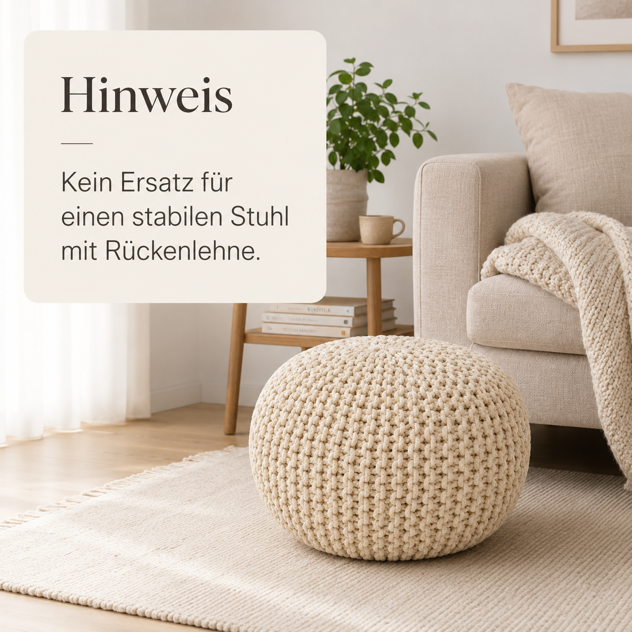 Strick Pouf rund für flexible Sitzplätze und Fußablage