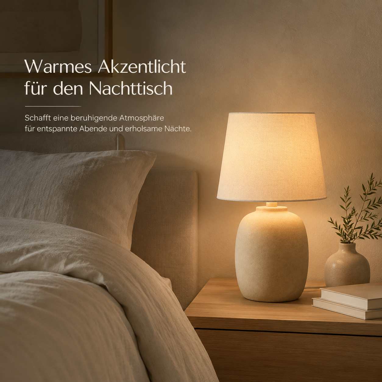 Keramik Tischlampe mit Stoffschirm für warmes Akzentlicht