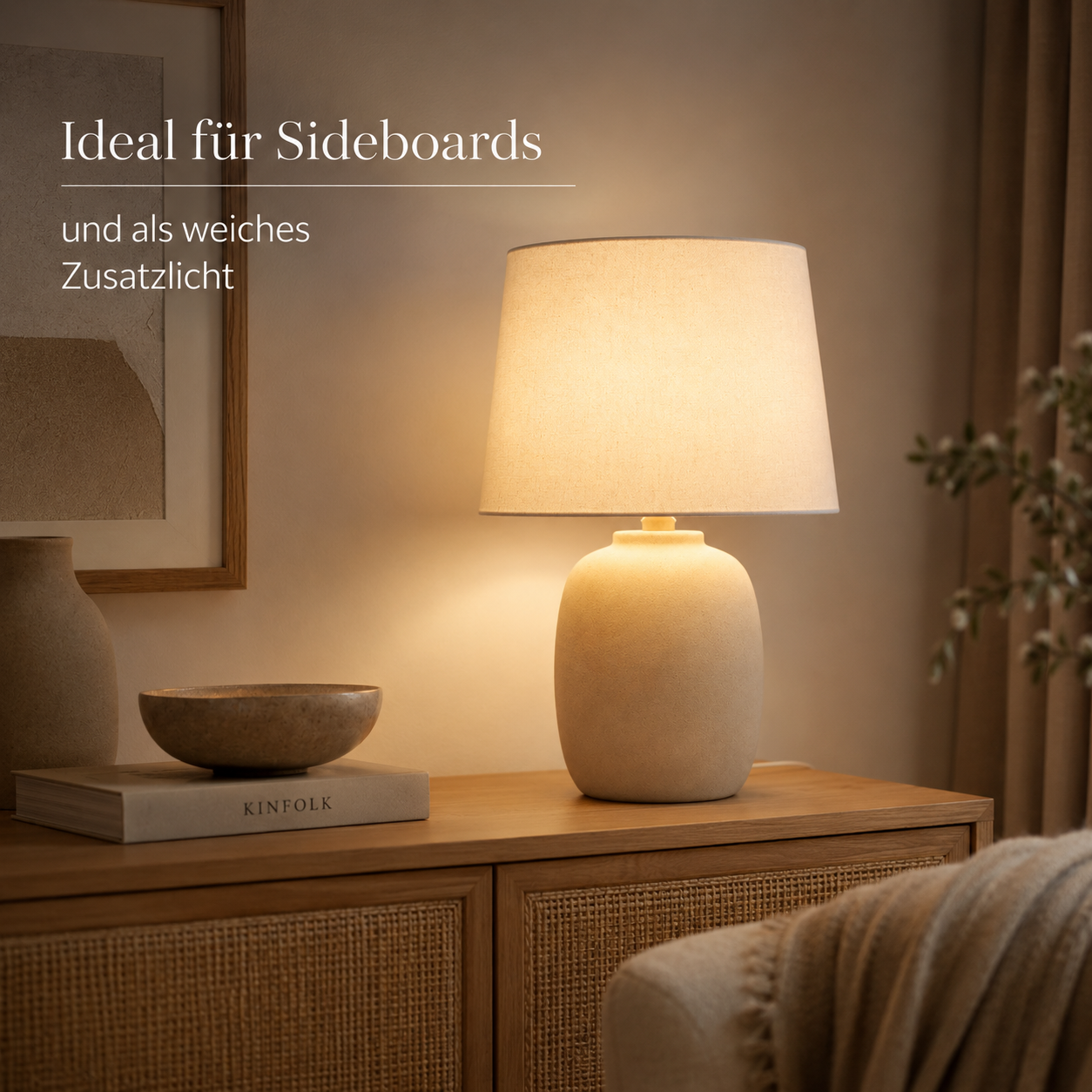 Keramik Tischlampe mit Stoffschirm für warmes Akzentlicht