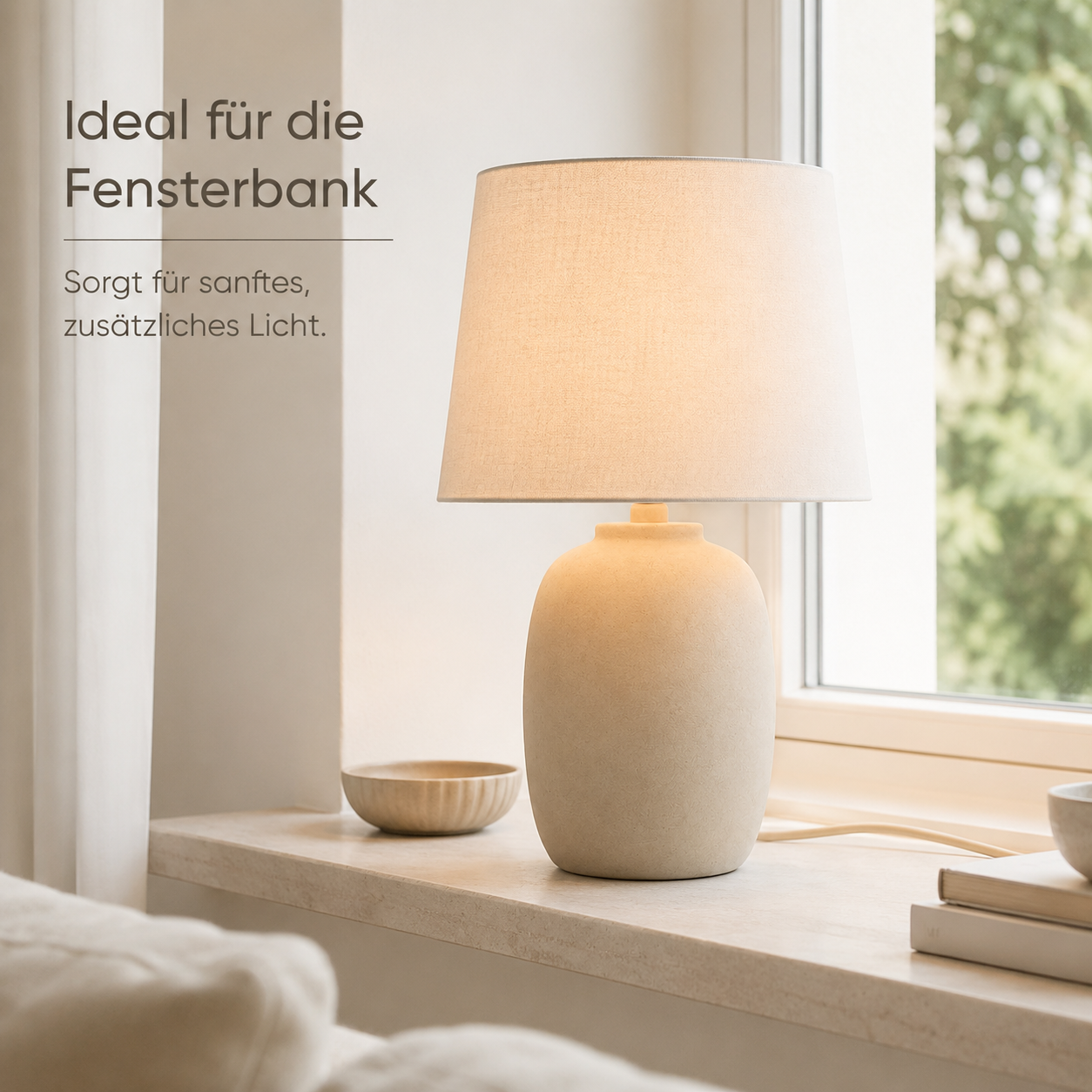 Keramik Tischlampe mit Stoffschirm für warmes Akzentlicht