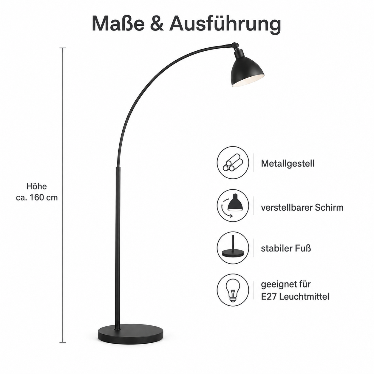 Bogen Stehleuchte mit verstellbarem Schirm für Sofa und Lesesessel