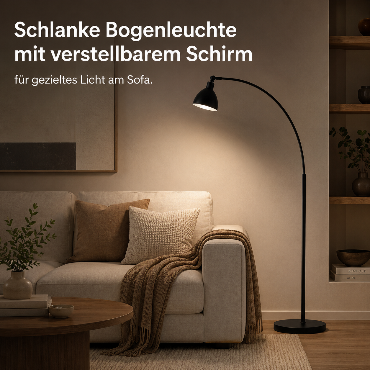 Bogen Stehleuchte mit verstellbarem Schirm für Sofa und Lesesessel