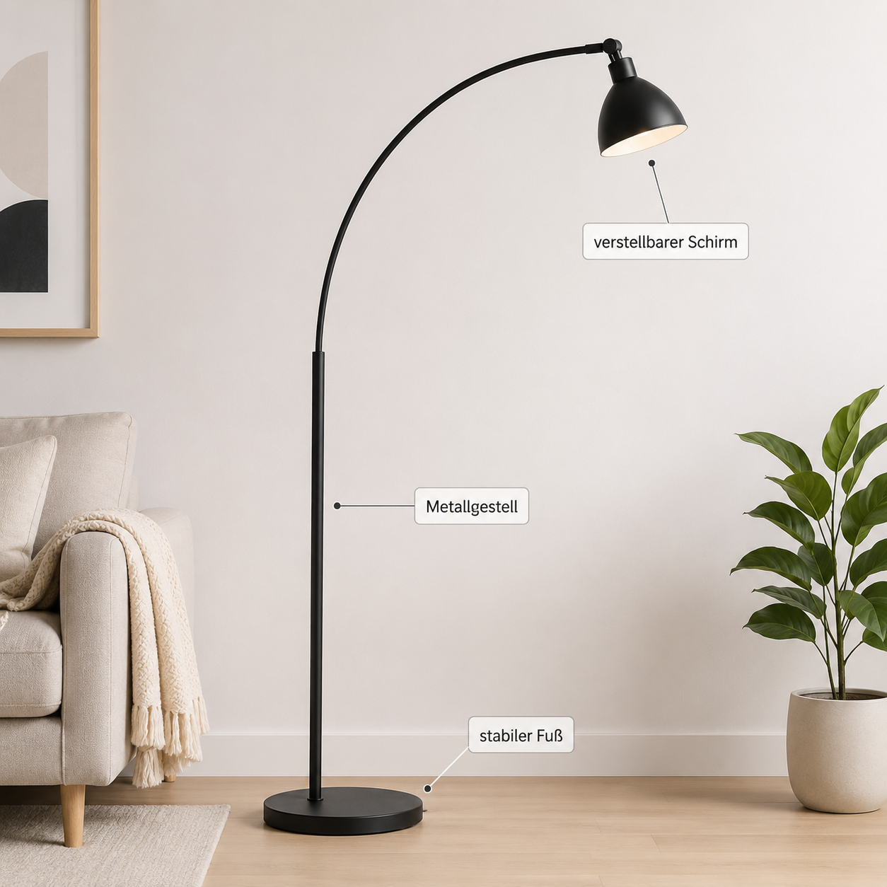 Bogen Stehleuchte mit verstellbarem Schirm für Sofa und Lesesessel