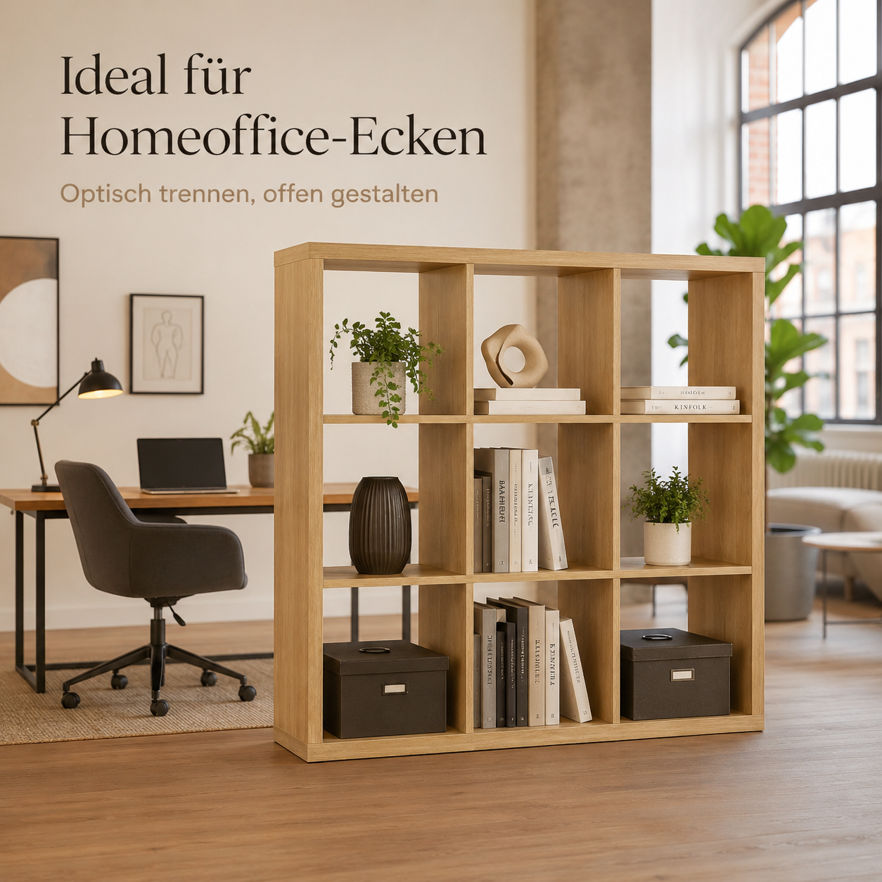 Raumteiler Regal offen für Homeoffice und Wohnbereiche