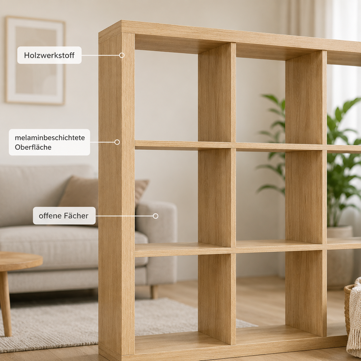 Raumteiler Regal offen für Homeoffice und Wohnbereiche