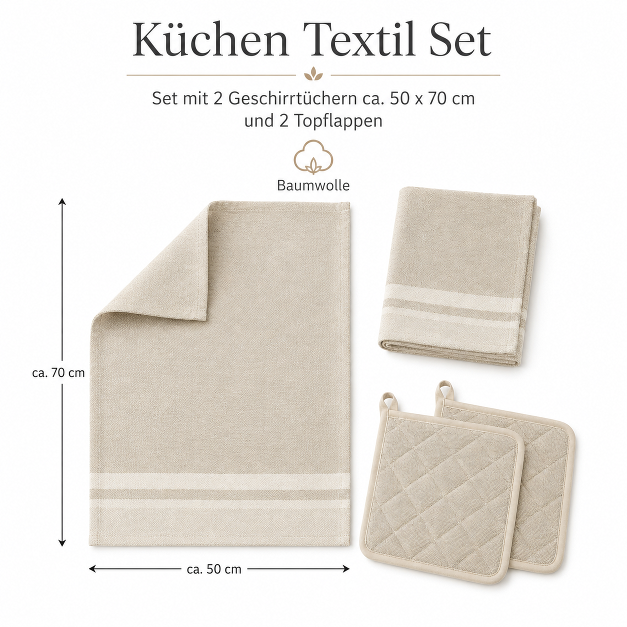 Baumwoll Küchen Textil Set mit Geschirrtüchern und Topflappen
