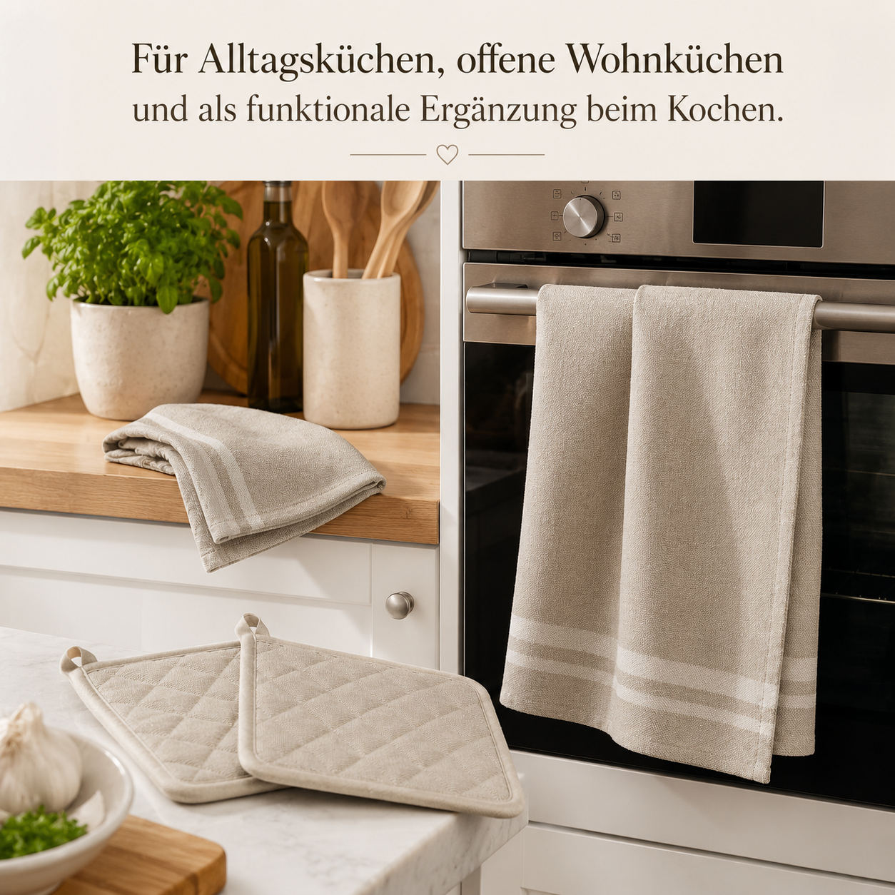 Baumwoll Küchen Textil Set mit Geschirrtüchern und Topflappen