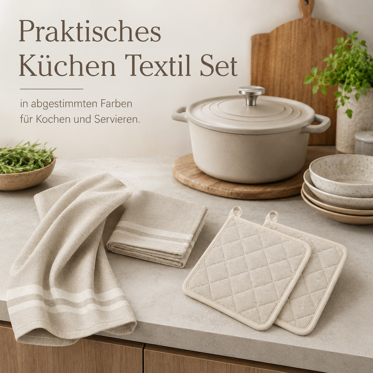 Baumwoll Küchen Textil Set mit Geschirrtüchern und Topflappen