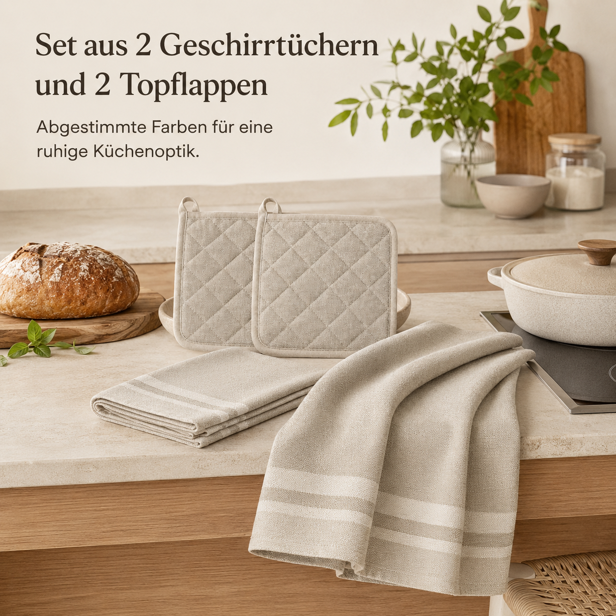 Baumwoll Küchen Textil Set mit Geschirrtüchern und Topflappen
