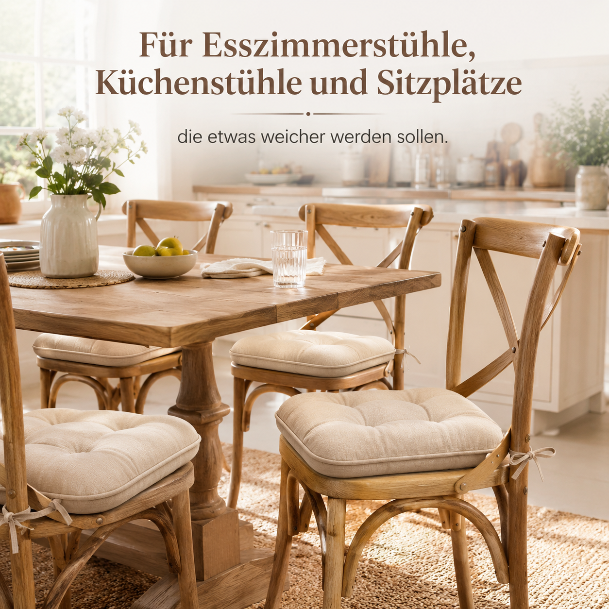 Stuhlkissen Set mit Steppung und Bindebändern für Esszimmerstühle
