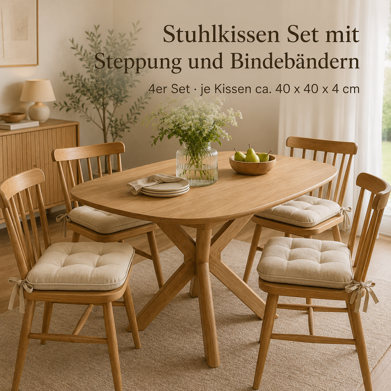 Stuhlkissen Set mit Steppung und Bindebändern für Esszimmerstühle