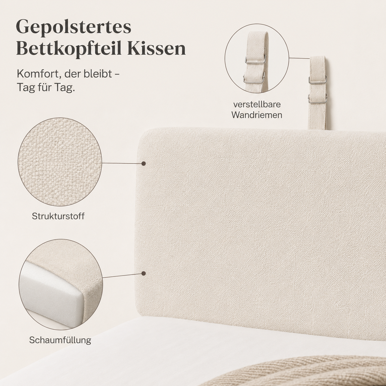 Gepolstertes Bettkopfteil Kissen mit Wandriemen für gemütliche Betten