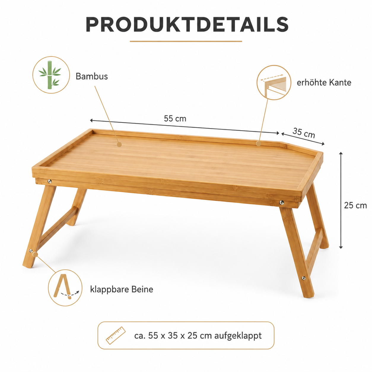 Bettablage Tablett aus Bambus für Frühstück und Laptop