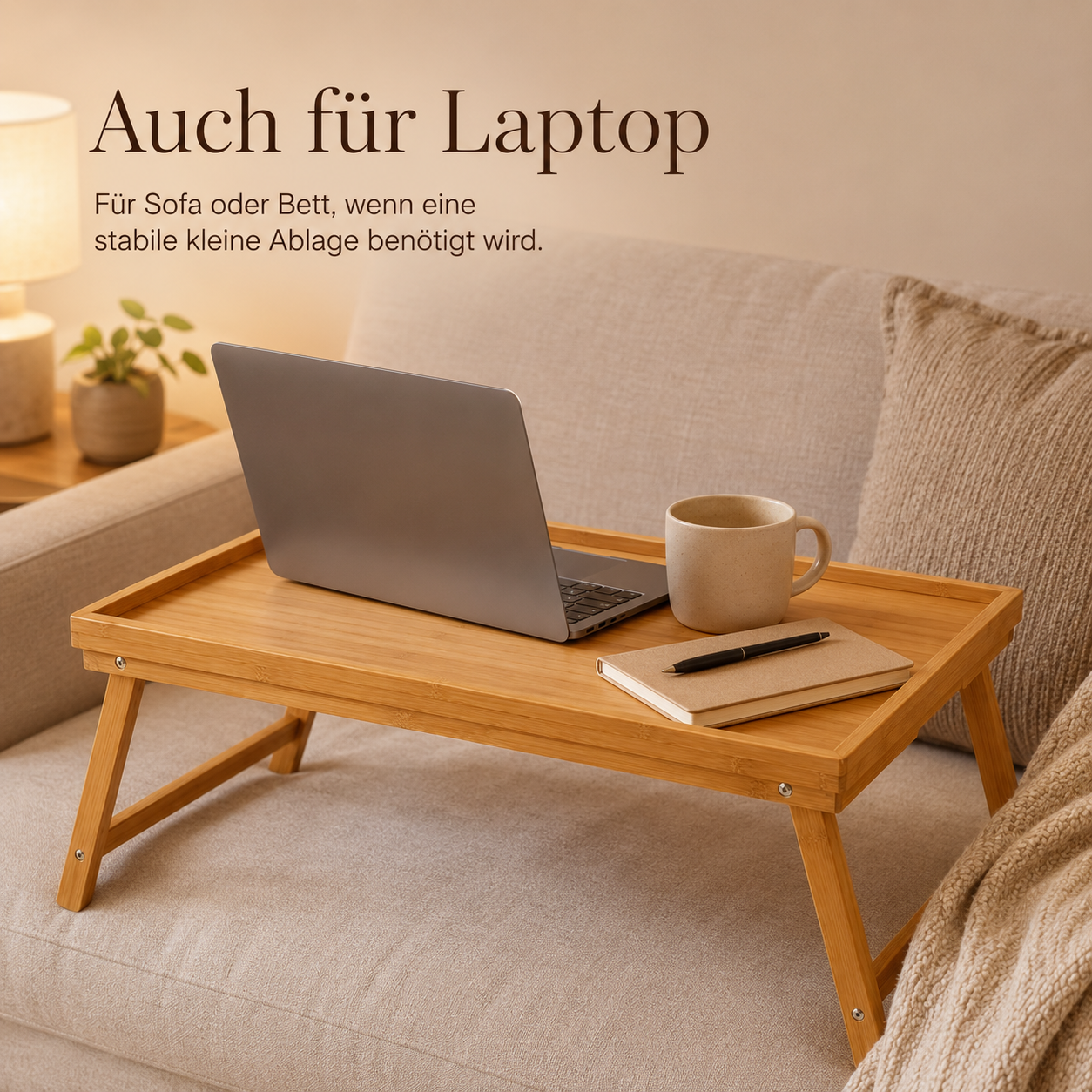 Bettablage Tablett aus Bambus für Frühstück und Laptop
