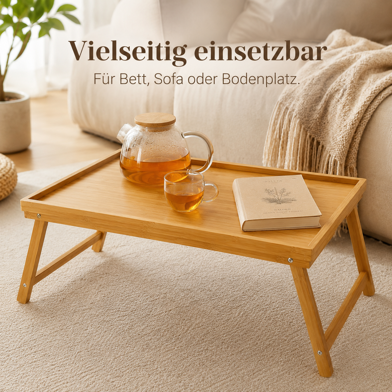 Bettablage Tablett aus Bambus für Frühstück und Laptop