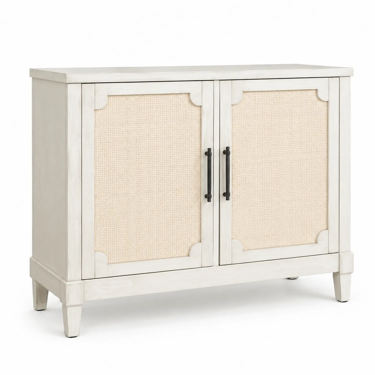 Weißer Holzschrank mit Rattangeflecht-Türen 90x40x80cm