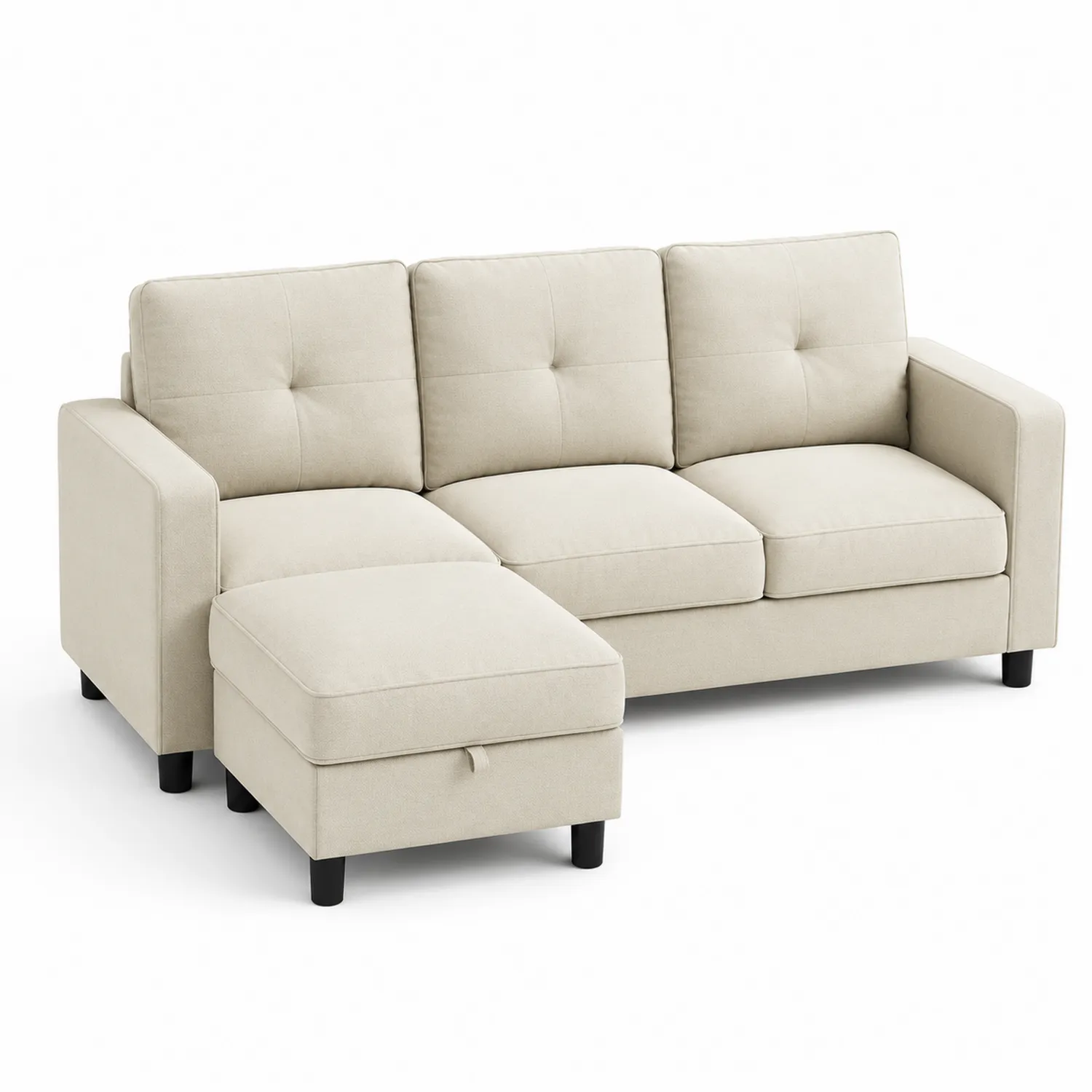 Ecksofa mit Ottomane Beige Stoff