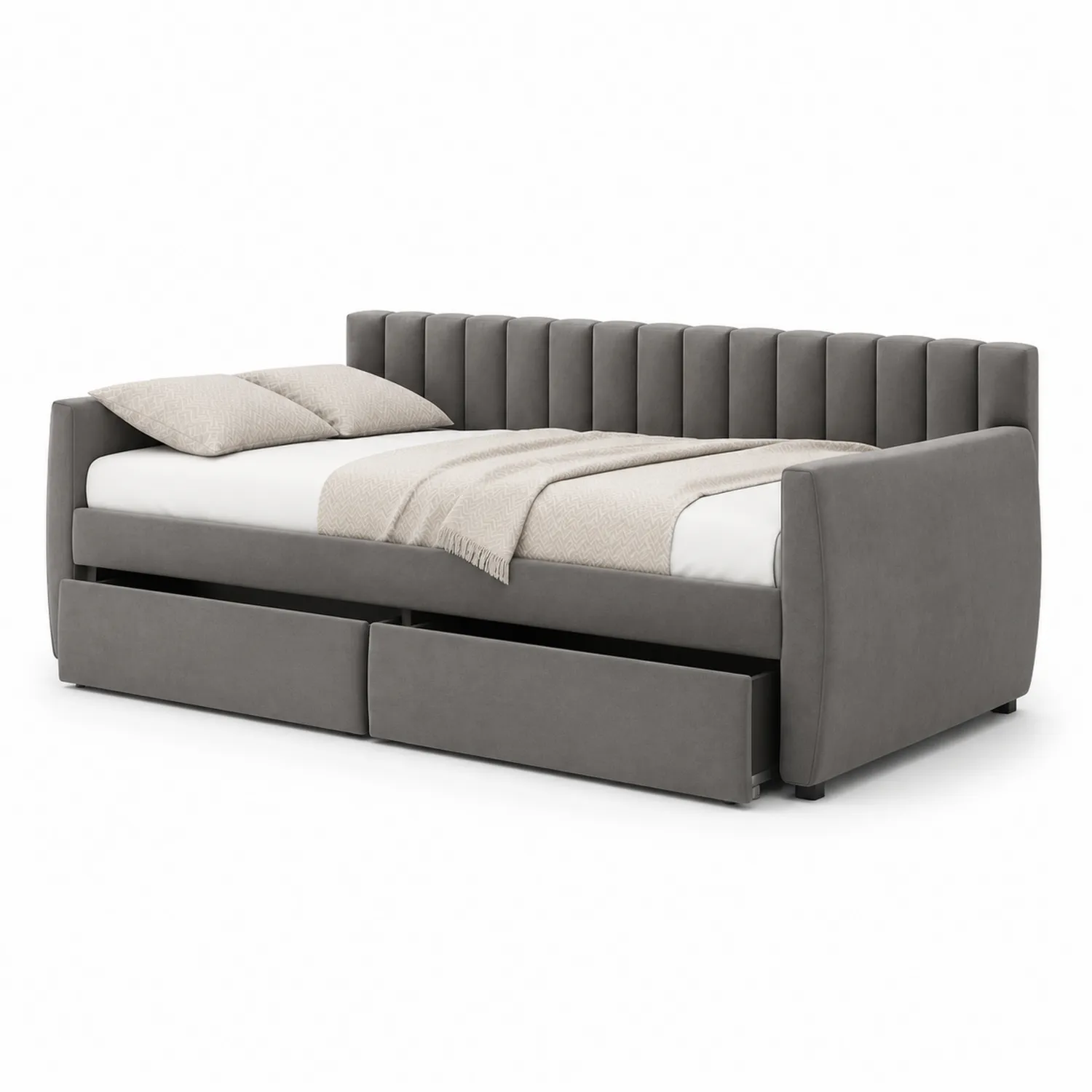 Samt Tagesbett mit Schubladen Grau 200x90 cm