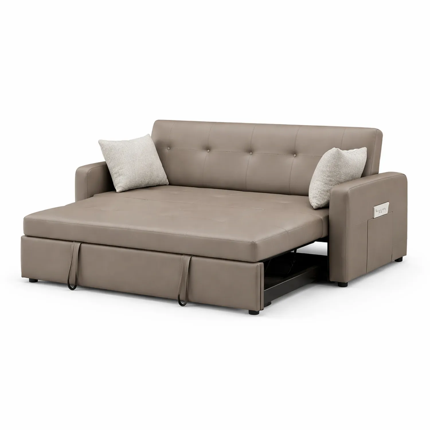 Beige Schlafsofa aus Kunstleder mit Kissen