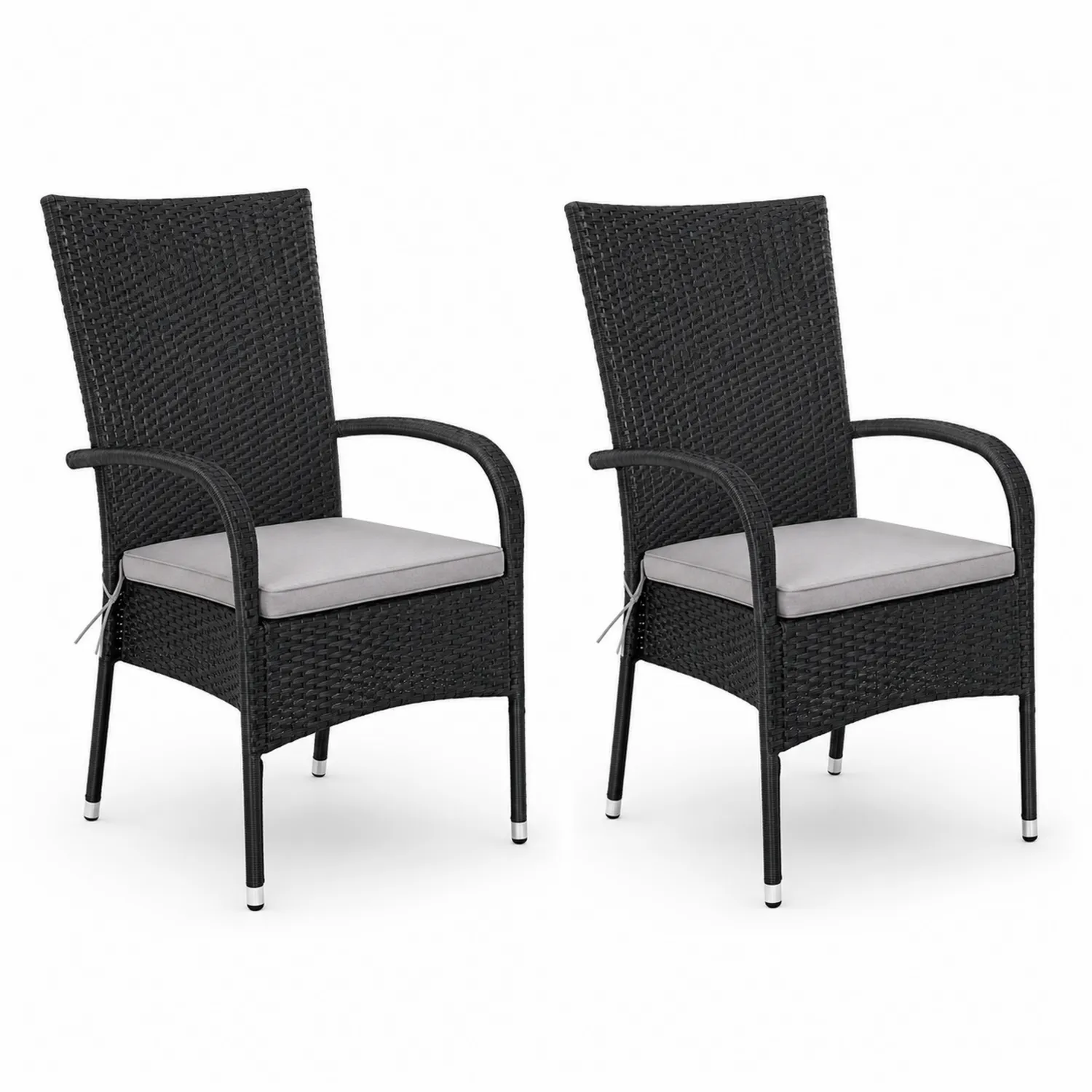 2er-Set Gartenstuhl aus Polyrattan, Schwarz/Grau