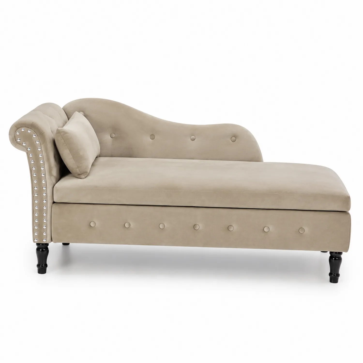 Chaiselongue Beige Samt Holzbeine