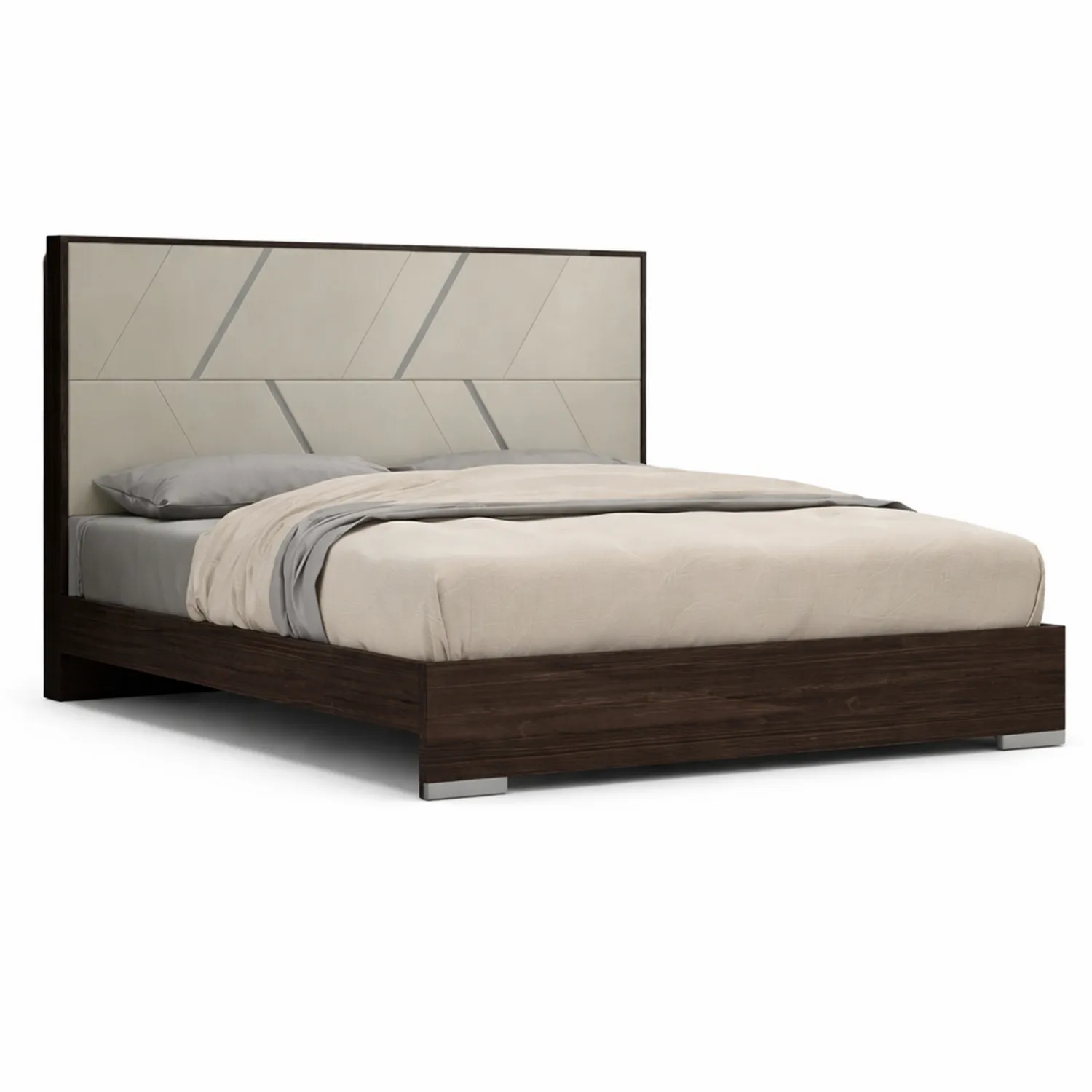 Doppelbett aus Holz mit gepolstertem Kopfteil Dunkelbraun/Beige 200x220 cm