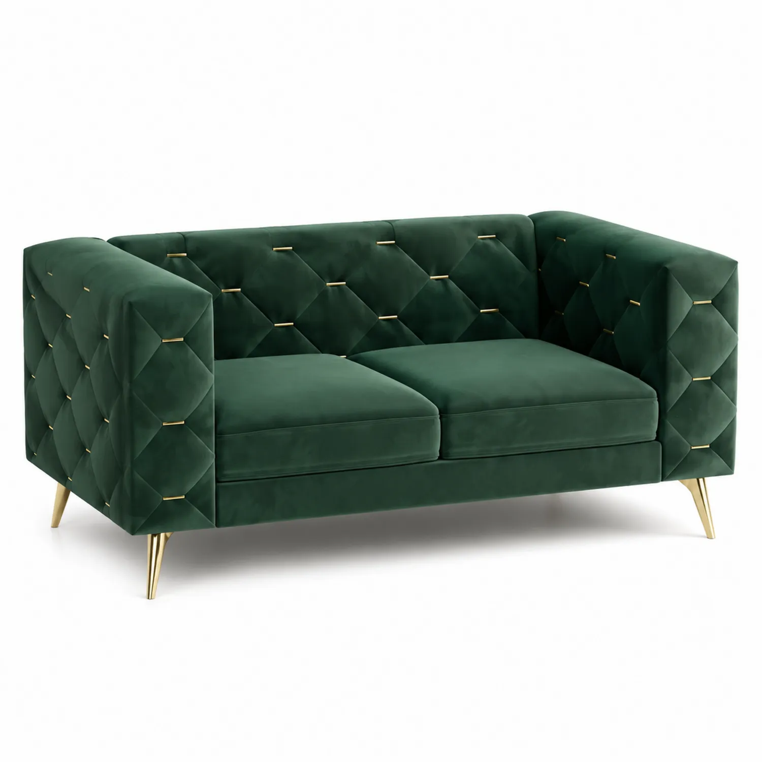 Sofa aus Samt Dunkelgrün mit Edelstahlbeinen